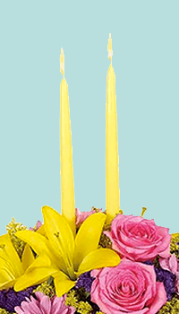 Centerpiece Flower Arrangement with 2 pieces Yellow Candles