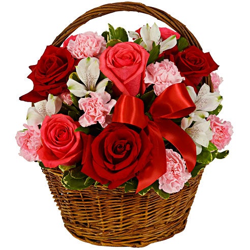 Red & Pink Rose Basket at Send Flowers