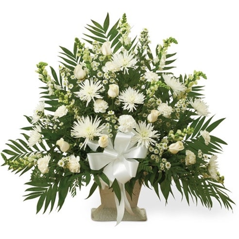 White Sympathy Floor Basket at Send Flowers