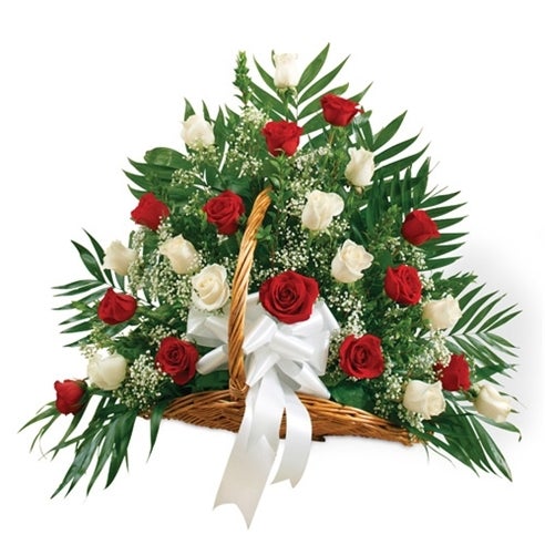 Red & White Rose Fireside Basket at Send Flowers