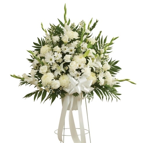 White Sympathy Standing Basket at Send Flowers