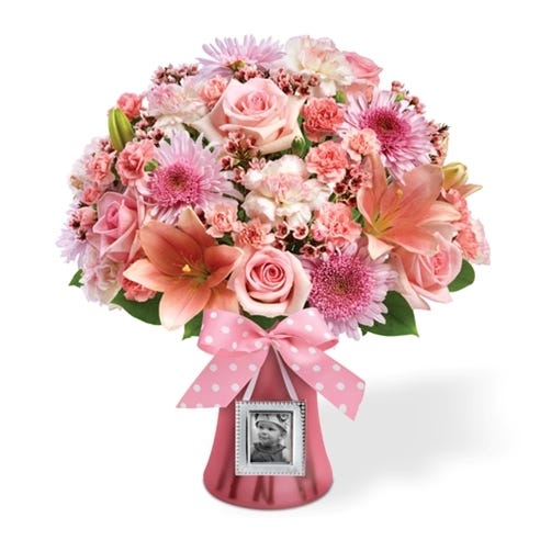 Baby Girl Floral Celebration with Keepsake Picture Frame at Send Flowers