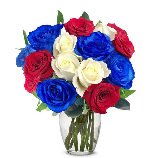 One Dozen Patriotic Red, White, & Blue Roses at Send Flowers