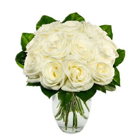 Mothers Day present ideas one dozen white roses in a box