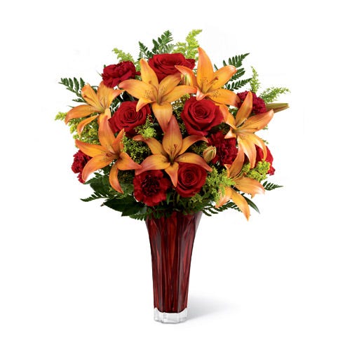 Flower delivery california available with an red rose and ornage lily bouquet