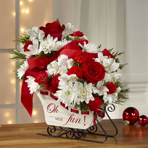 unique gifts sf Unique delivered sleigh arrangement a in Christmas flower