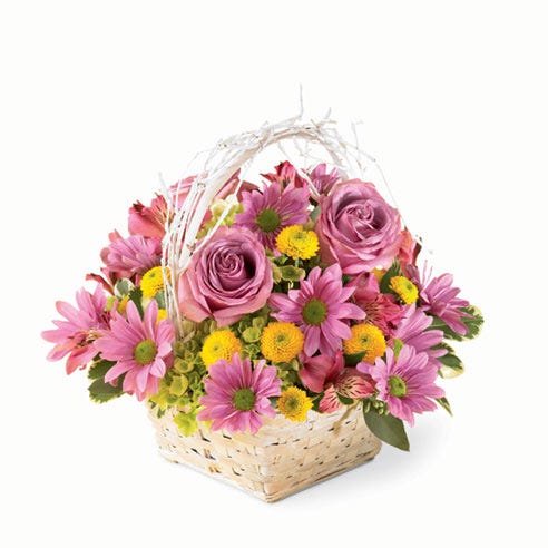 Rustic Lavender Roses Basket at Send Flowers