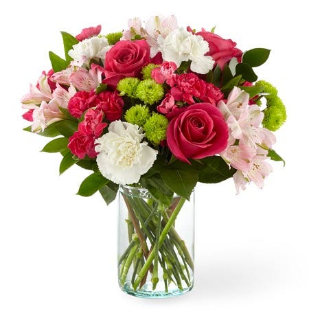 Valentine's Day flower delivery under 50 with pink roses and cheap flowers