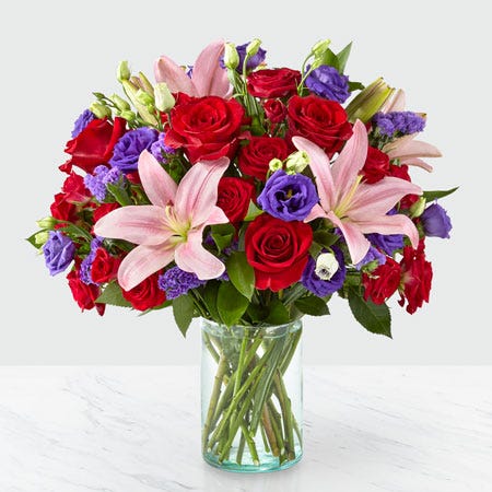 Vivid Joy Lily And Rose Bouquet at Send Flowers