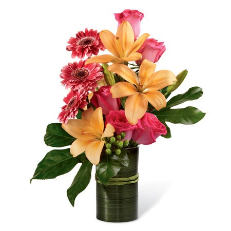 Pink gerbera daisies and peach asiatic lilies for delivery