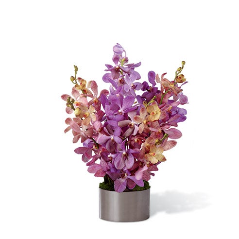 Purple orchid centerpiece delivery and purple flower centerpiece
