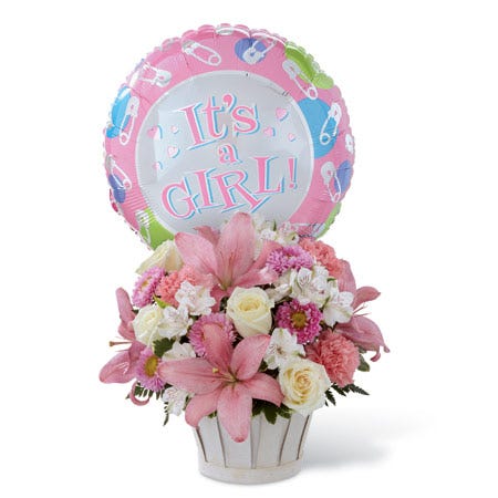 Welcome baby gifts to send newborn new baby girl bouquet with balloon