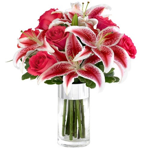 Red rose and Asiatic lily bouquet