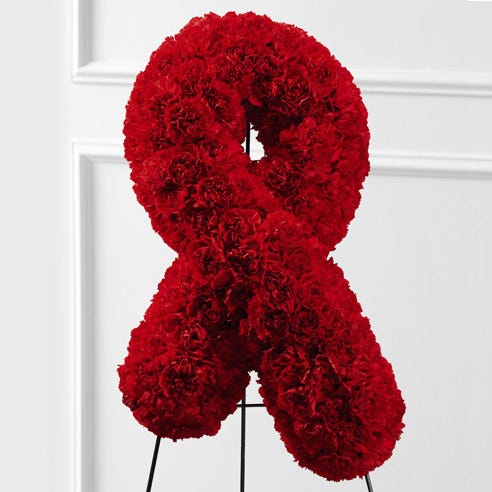 Red ribbon heart disease flowers funeral standing spray for funeral delivery