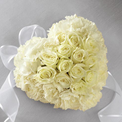 White rose heart casket spray and funeral heart flower arrangement delivery