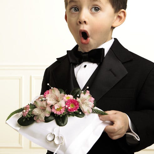 Wedding ring pillow with flower bouquet and cheap flower delivery