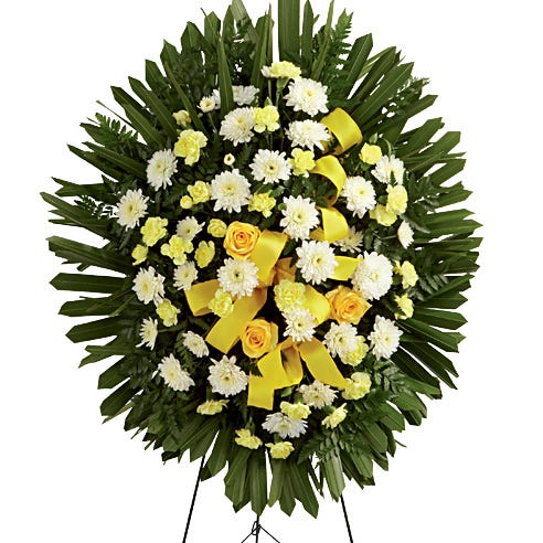 Cheap funeral flowers yellow flower oval standing spray