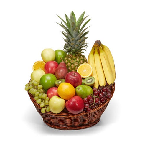 Assorted fruits in a woven basket