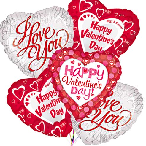 2 pieces heart shaped I Love You Balloons and 3 pieces heart shaped Happy Valentine's Day balloon