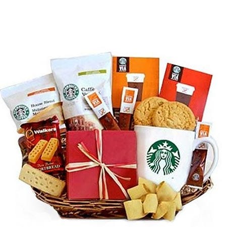 Classic gifts for mom Starbucks coffee and chocolate gifts basket