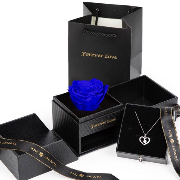 Forever Love Blue Rose & Necklace Gift Set