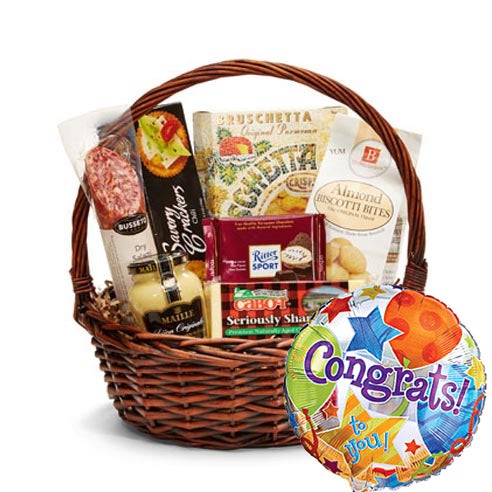 Gift and gourmet basket cheese with balloon delivery and gift basket delivery