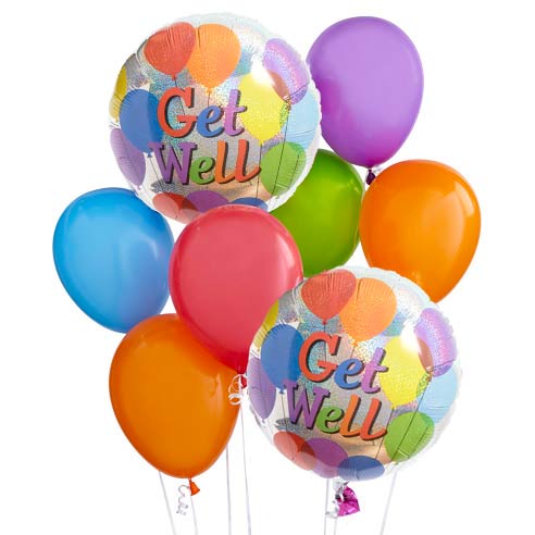 A Combination of Get Well Mylar Balloons and Latex Balloons in Various Colors