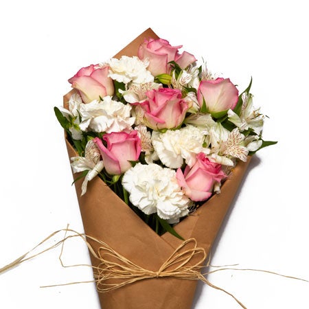 Mothers Day present ideas wrapped pink rose delivery
