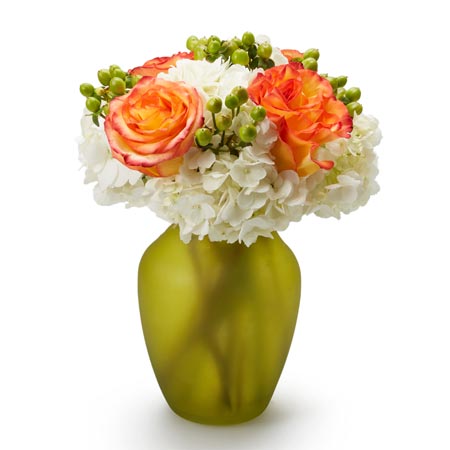 Luxury flower bouquet delivery with orange roses and white hydrangea