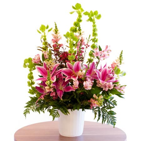 Large pink lily and pink snapdragon flowers arrangement bouquet at send flowers