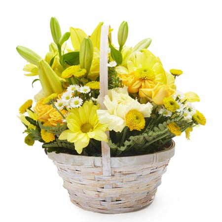 Symphony Yellow Flowers Basket at Send Flowers