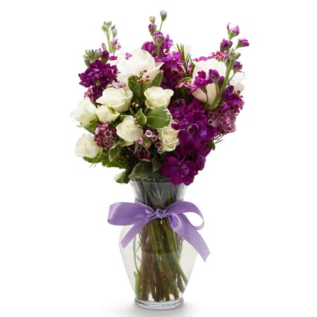 Purple wax flower bouquet delivery and purple waxflower bouquet with roses