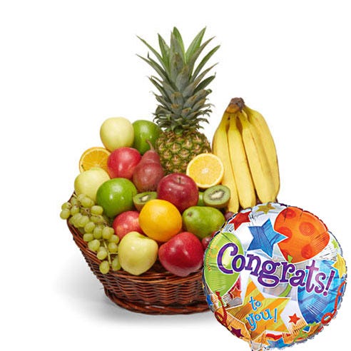 Congratulations fruit gifts basket with congrats balloon