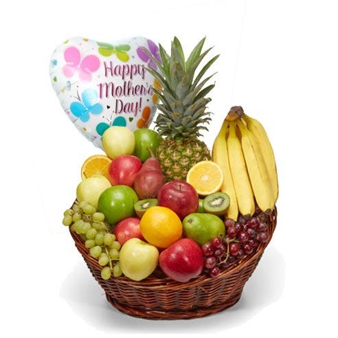 Mothers Day balloon delivery with a fruit basket