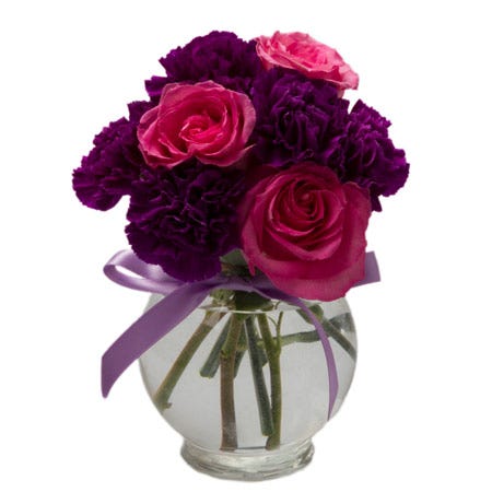 Small bouquet of flowers and pink and purple rose carnation bunch bouquet