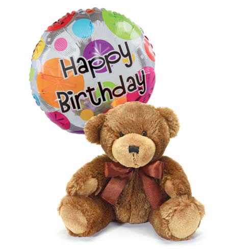 Birthday balloon delivered with a teddy bear