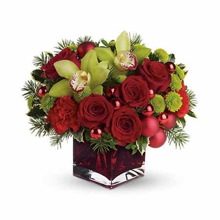Red roses and green chrysanthemums for same day flower delivery