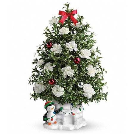 Christmas tree bouquet with cheap flowers, order same day flowers