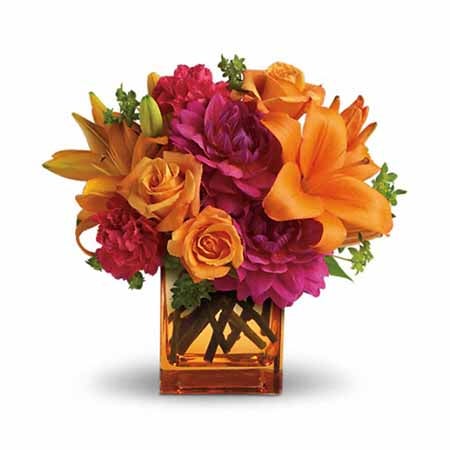 orange rose and lily bouquet
