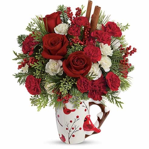 Cardinal Delight Christmas Flowers Bouquet at Send Flowers