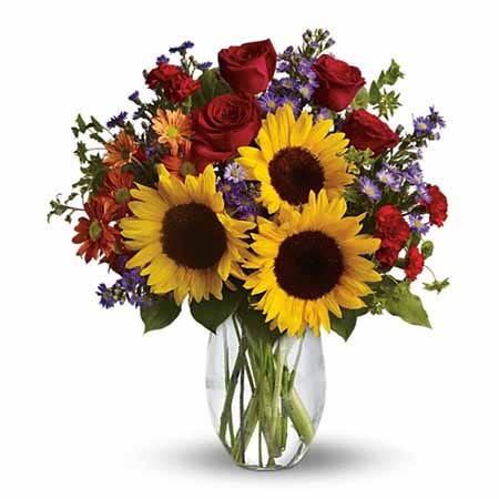 Sunflower And Red Rose Bouquet At Send Flowers