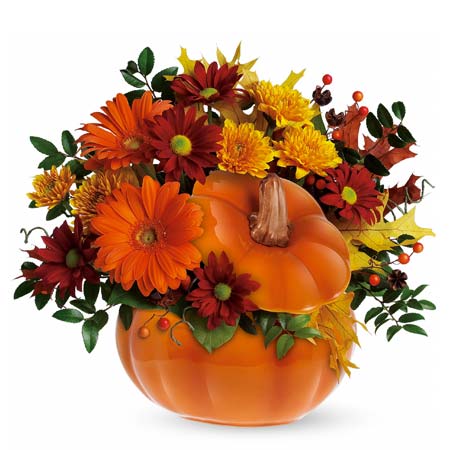 Country pumpkin bouquet same day delivery with fall orange flowers
