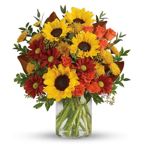 Sunset Sunflowers in Mason Jar at Send Flowers