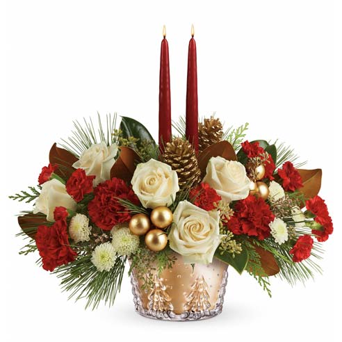 Red And Gold Floral Centerpiece at Send Flowers