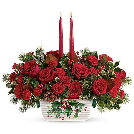 Christmas Rose Candle Centerpiece at Send Flowers