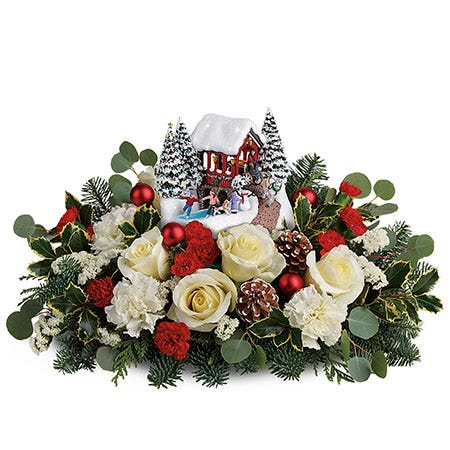 Thomas Kinkade Christmas Centerpiece, holiday village flower centerpiece gift