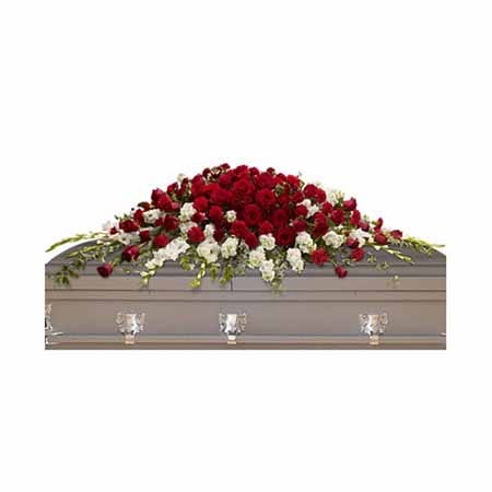 Red rose casket spray online at send flowers selling cheap funeral flowers