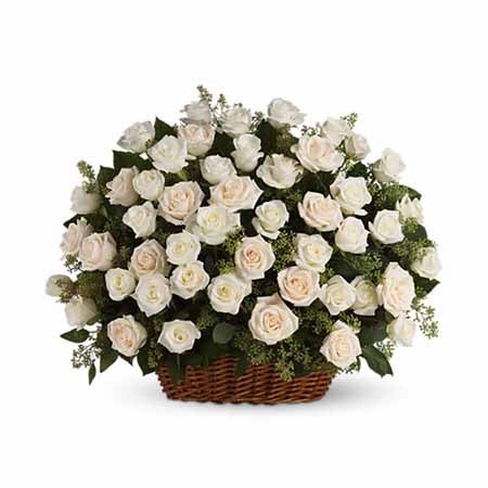 Huge white rose bouquet for same day white rose delivery in basket