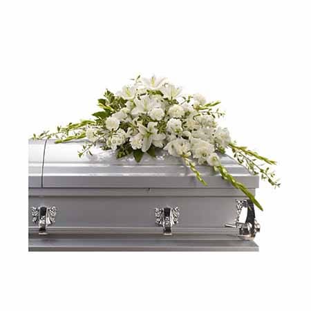 Cheap sympathy flowers and white flower casket spray of cheap flowers