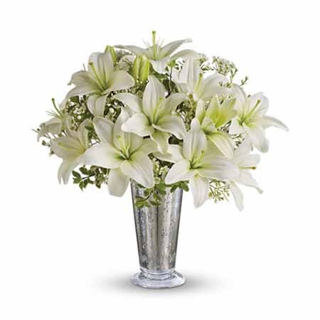 White lily bouquet with white lilies and cheap flowers from sendflowers